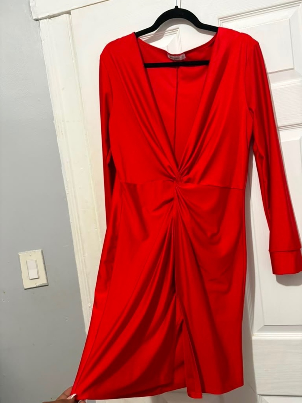 Jasmine Red Long-Sleeve Twist-Front Midi Dress